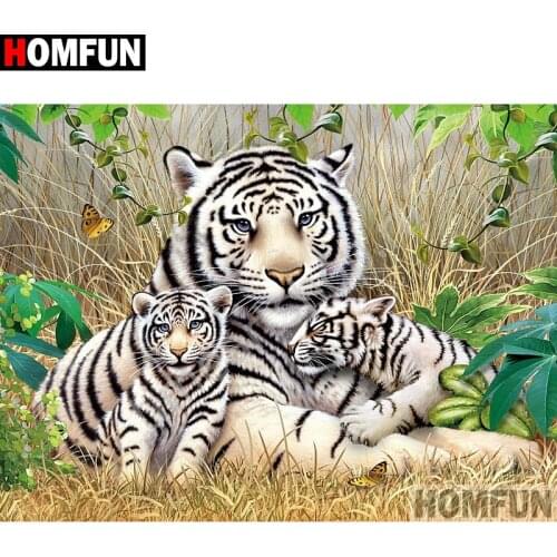 HOMFUN Full Square/Round Drill 5D DIY Diamond Painting "Animal tiger" Embroidery Cross Stitch 3D Home Decor Gift A09349