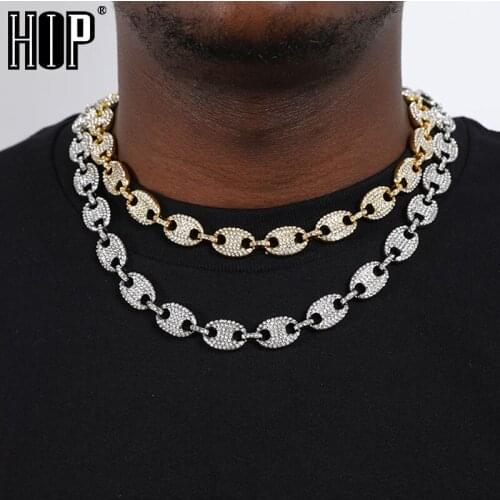 HIP HOP CZ Gold Coffee Iced Out Alloy Bean Pig Nose Rhinestone Necklace Charm Link Chain Bling Necklaces for Men Jewelry