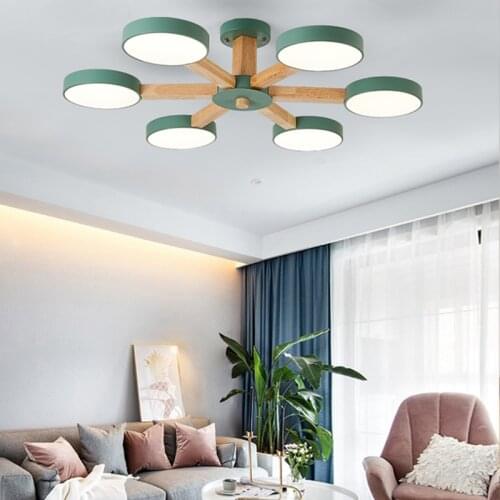 Wood Led Chandelier Ceiling Light Modern Nordic Thin For Living Room Bedroom Kitchen Children Nursery School Dining Room Lamps