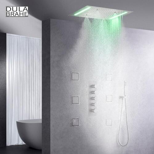 DULABRAHE Bathroom Shower Faucet Set Brushed 20X14 Inch Rainfall Shower Head With LED Touch Screen Bath Mixer Body Combo System
