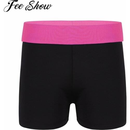 FEESHOW Kids High Quality Wide Elastic Waistband Boy-cut Activewear Yoga Shorts for Sports Gymnastic Workout Girl Dance Shorts