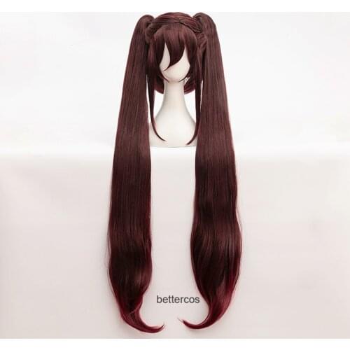 Genshin Impact HuTao Cosplay Women 110cm Long Wig Brown Wig Cosplay Anime Cosplay Wigs Heat Resistant Synthetic Wigs + Wig Cap