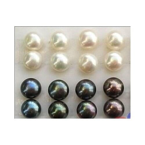 Hot sale 8PCS WHOLESALE luxury 8 PAIRS OF 10-11MM tahitian WHITE BLACK PEARL KGP EARRING A
