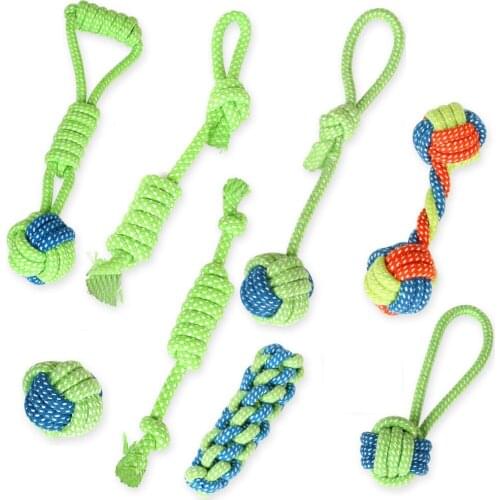 Cotton Dog Rope Toy Puppies Chew Tooth Cleaning Rope with Handle Knot Bite Pet Palying ball For Small Medium Large Dogs