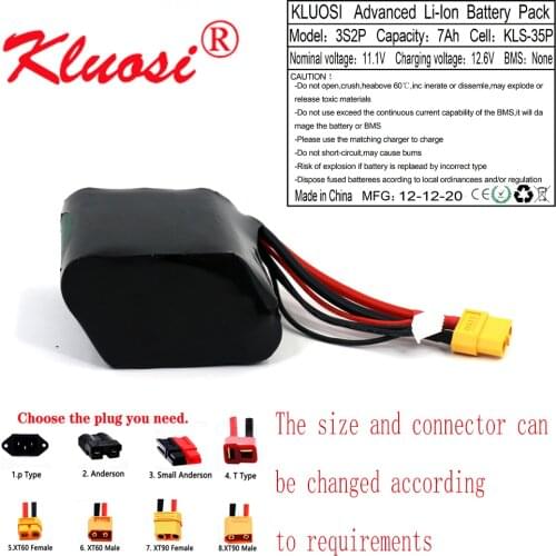 KLUOSI 12V 7Ah 3S2P 12.6V High Capacity UAV Rechargeable Li-ion Battery for Parrot Disco Various RC Airplane Drone Quadrotor Etc