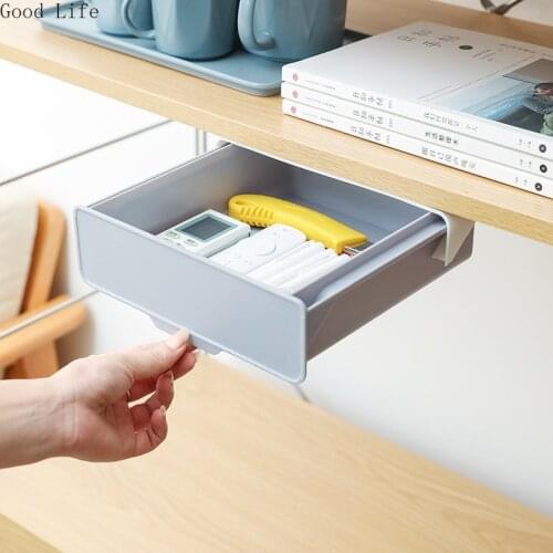 Kitchen Perforation-free Hanging Racks Drawer Dividers Hidden Under The Table Stationery Organizer Storage Cabinet Box