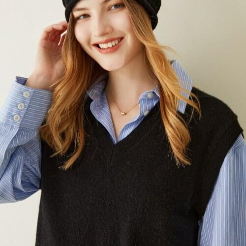 LONGMING Women Sweater Vest 100% Cashmere Autumn Warm Wool Vest Sleeveless Knitted Vest V-Neck Solid Knit Top Pullover Jumpers