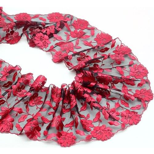 MLAEY 2Yards Red Embroidered Flower Lace Trim High Quality Lace Fabric DIY Craft&Sewing Dress Clothing Accessories