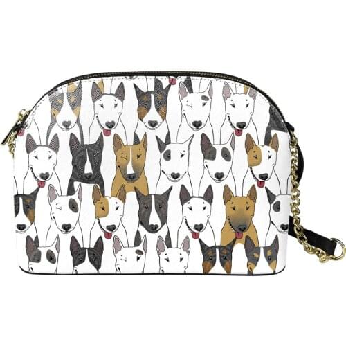 Fashion Bull Terrier Pattern Prints Women Small Shell Shoulder Messenger Bag PU Leather Crossbody Bag Bolsas Ladies Phone Purse