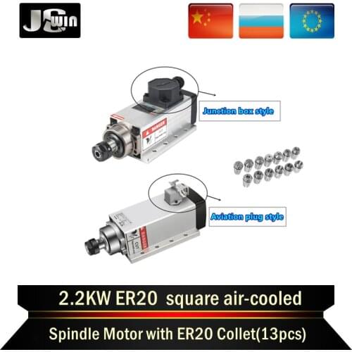 2.2KW Air Cooled Spindle Motor 4pcs Bearing 24000rpm 220V/380V 400Hz+ER20 Collet CNC Engraving Router Milling Cutting Machine