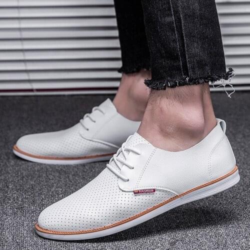 PU Leather Mens Casual Shoes Luxury Brand Mens Loafers Flats Breathable Lace Up Black Driving Shoes Plus Size