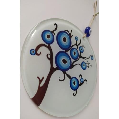 Life Tree Wall Pendant Evil Eye Decor 16cm Fused Glass Bead Turkish Big Amulet Talisman Charm Protector Boho Home / Room Decor