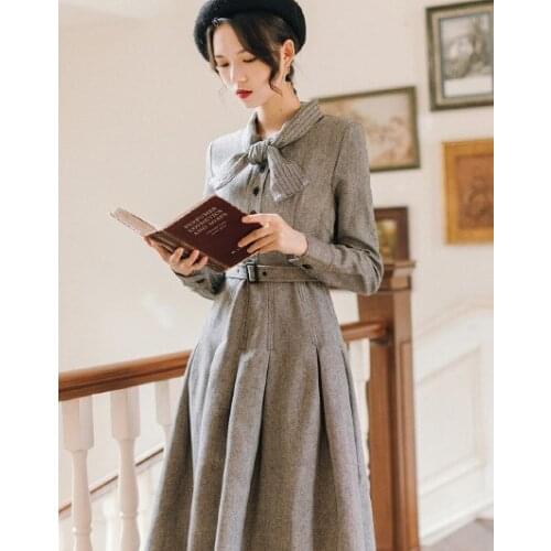 2020 new fashion womens clothing Full Vintage Bow women dress dresses