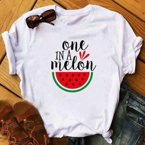 2020 New Women T-shirt Watermelon One In A Melon Cartoon Printed Top Female T Shirts Harajuku Streetwear O-neck Short Clothes
