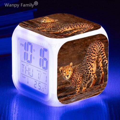 Prairie killer Cheetah Alarm Clock For Childrens room Multifunction Glowing LED Color Changing Alarm Clock