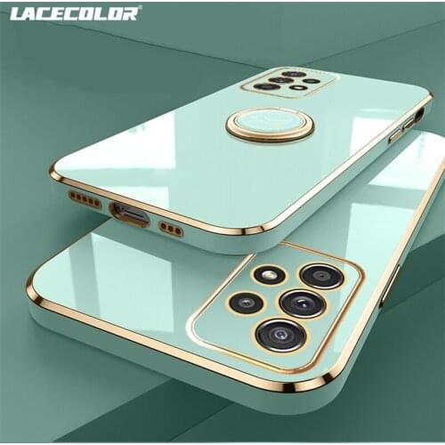 New Mint Plating Square Shockproof Case For Samsung Galaxy A22 A52 A72 A82 A32 4G 5G Luxury Ring Holder Soft Silicone Cover Capa