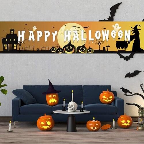 NEW Outdoor Halloween Banner Pull Flag Decorations Celebrate Party Hanging Decor Porch Background Supplies Signs Foldable