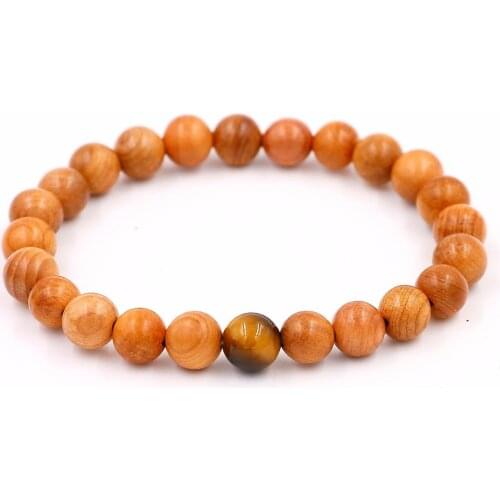 New Items Charm Natural Wood Beads with Tiger Eye Stone Bracelet For Women Men Christmas Gift ,Mens Stretch Jewelry