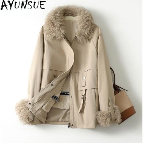 AYUNSUE Warm Real Rabbit Fur Parkas Female Winter 2021 Casual Lambswool Collar Jackets Womens Fur Coat Jaqueta Feminina Gxy418