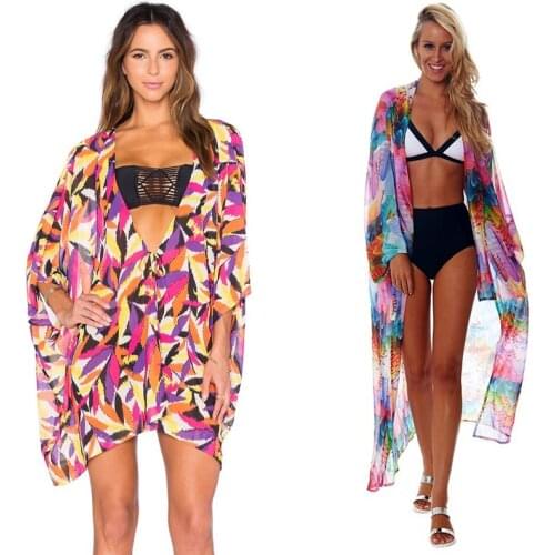Beach Cover Ups Women Plus Size 2020 Bohemia Kimono Loose Boho Colorful Chiffon Bikini Outwear Bathing Suit Cover-ups Teen Girls