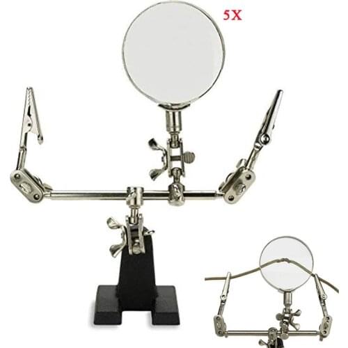 Adjustable Helping Hand With Magnifying Glass Dual Alligator Clips Easy-carrying Helping Third Hand Tool Soldering Stand 360 De