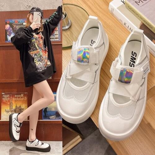 Cute Bread Shoes Female 2021 Summer New Retro Clown Shoes Velcro Mesh Breathable Casual Sandals