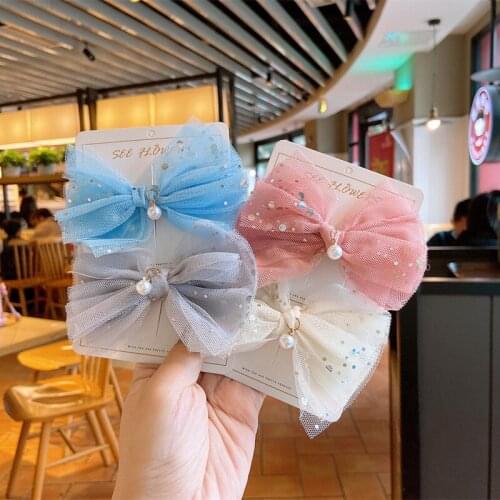 Mesh Butterfly Hair Clips Girls Hair Accessories Pearl Hair Pins Kids Hair Wear Hair Styling Tools Barrettes Headdress Headwear