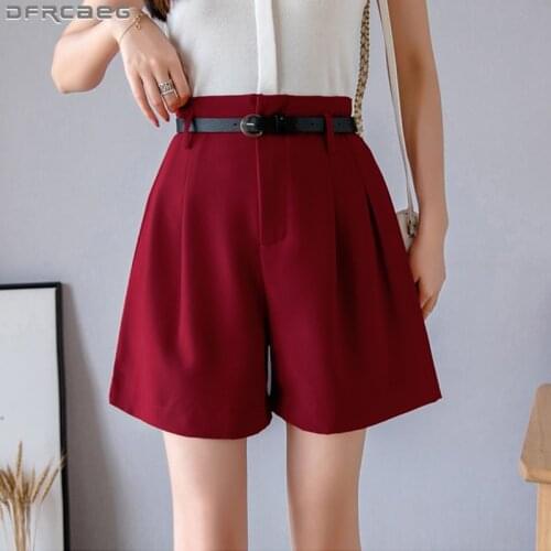 Red Black Yellow High Waist Shorts For Women Summer New Fashion Korean Style Short Femme Wide Leg Loose Ladies Shorts With Belt