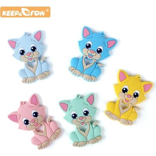 Keep&Grow 1pc Cute Cat Silicone Teethers Food Grade Cartoon Baby Teething Toys DIY Pacifier Chain Necklaces For Children Product
