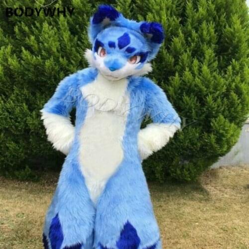 Blue Mascot Costume Short Plush Fox Wolf Mascot Fursuits Adult Cosplay Headgear One-piece Suit Xmas Easter Party for Carnival
