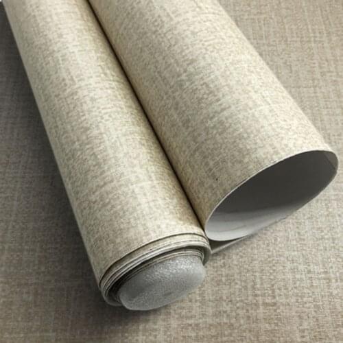 Light Beige Linen Fine Grass Woven Wallpaper Decals Self-adhesive Waterproof Vinyl Membrane Wallpaper For Home Decoration