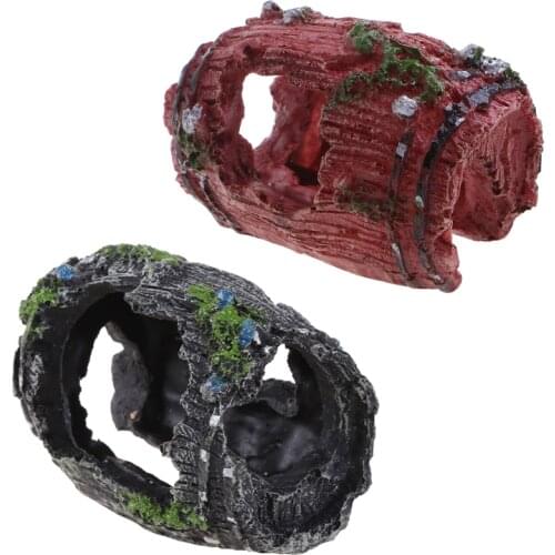 Fish Tank Decoration Resin Aquarium Ornament Aquatic Pets Shelter Broken Barrel Betta Fish Hiding Spawning Spot 2 Colors