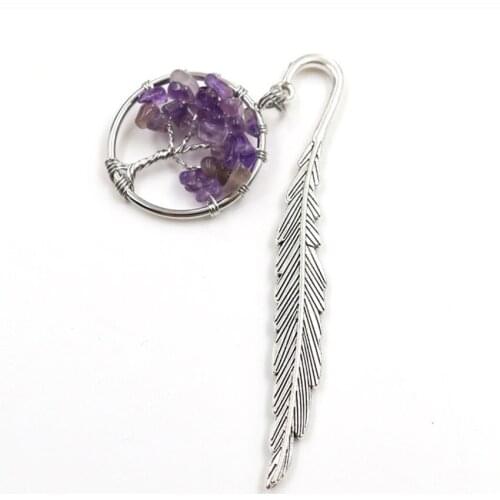 FYJS Unique Silver Plated Angel Wing Connect Tree of Life Amethysts Stone Bookmark Pendant Red Coral Classic Jewelry
