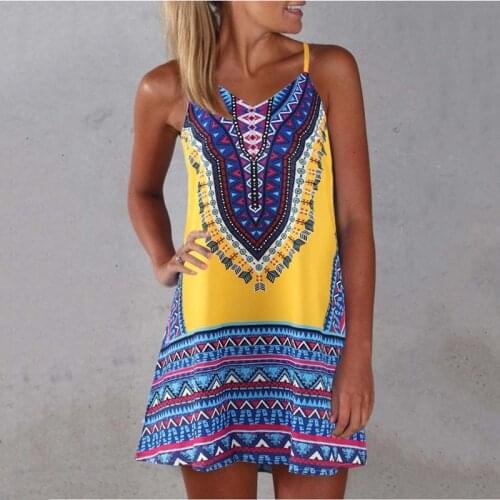 European And American 2021 Summer New Digital Print Suspender Dress Skirt Boho Beach Skirt Women Short Dresses