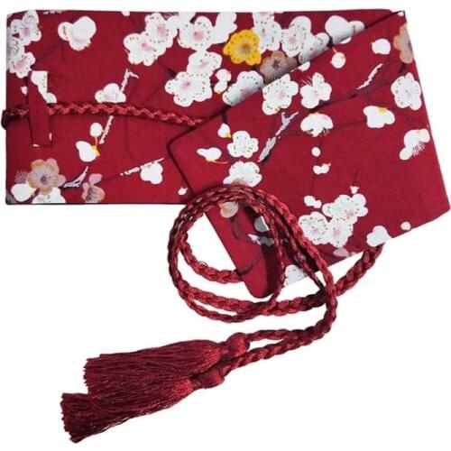 Japanese Clothing Women Traditional Costumes Obi Belt Kimono Floral Print Woman Vintage Retro Tassel Decoration Accessories