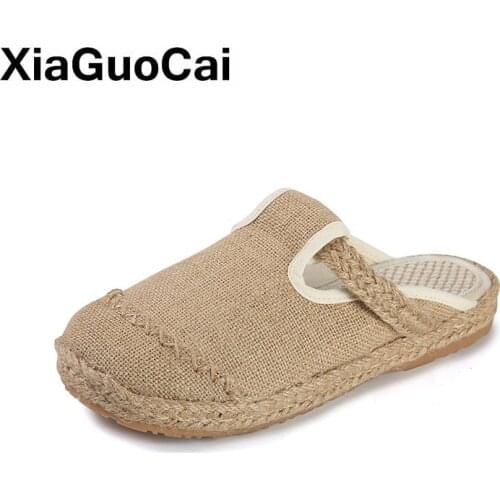 Spring Autumn Women Shoes Flax Slippers Flat Breathable Casual Ladies Linen Slippers Retro National Style Female Slippers
