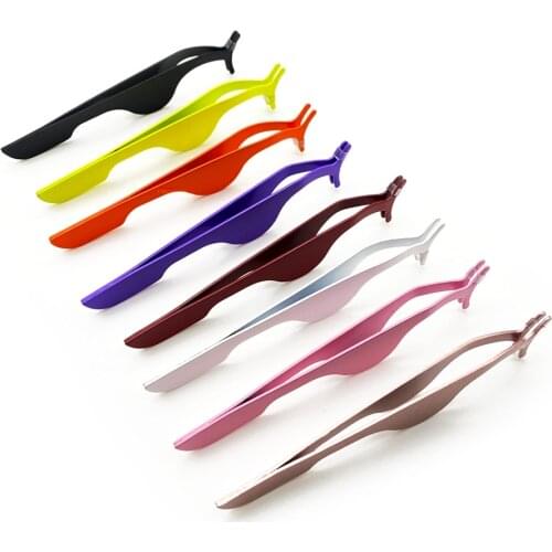 1Pcs False Eyelash Tweezers Applicator Eyelash Extension Curler Nipper Auxiliary Clip Clamp Fake Eye Lash Makeup Forceps Tools