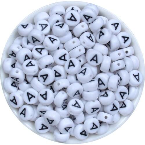 100PCS A Single Letter White Round Acrylic Letter Beads for Jewelry Making Kid Diy Material Loose Spacer 4*7mm