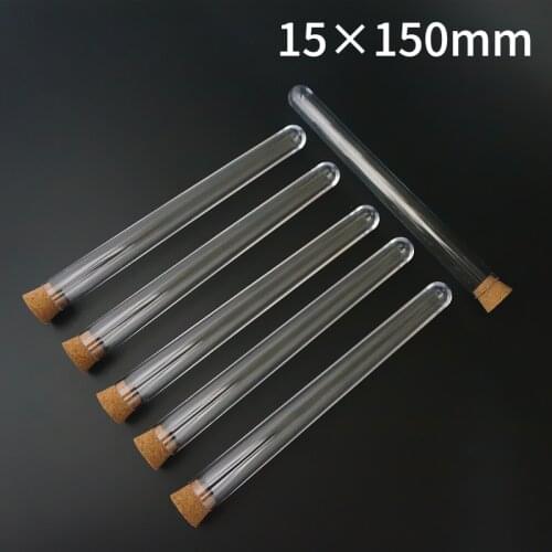 20pcs/30pcs/50pcs/100pcs/200pcs 15x150mm Lab Clear Plastic Rounding Bottom Test Tube With Cork For Wedding Or School Laboratory