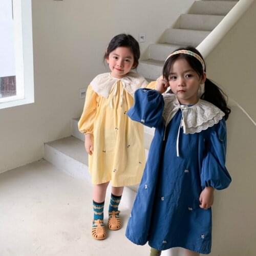 2021 Spring New Arrival Girls Long Sleeve Cotton Dress Kids Korean Design Dresses Princess Dress Girl