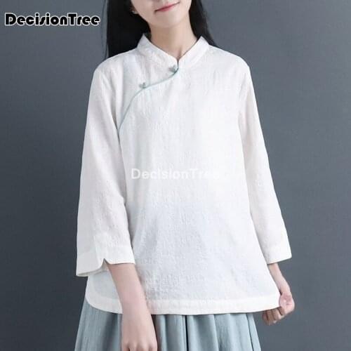 2021 chinese style women hanfu top chinese chinese shirt traditional women vintage solid qipao shirt tang suit linen blouse tops