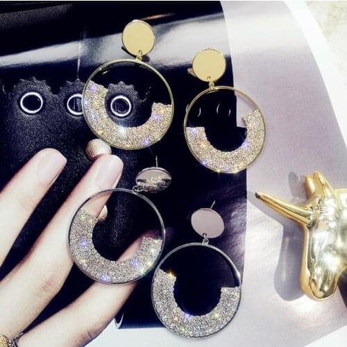 2021 New 925 Silver Needle Luxury Shiny Golden Geometric Round Crystal from Austrian Earrings for Womens Party Jewelry