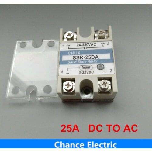 25A SSR DC To AC 3-32VDC 220v White Shell Single-phase Solid State Relay SSR-25DA