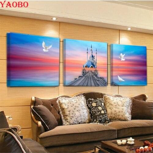 5d diamond painting DIY Seascape Castle diamond embroidery mosaic rhinestone painting 3pcs cross stitch full square home decor