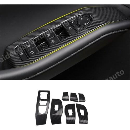 7pcs For Mazda 3 Axela 2019-2020 Carbon Fiber ABS Window Lift Switch Button Panel Trim Car Styling Accessories