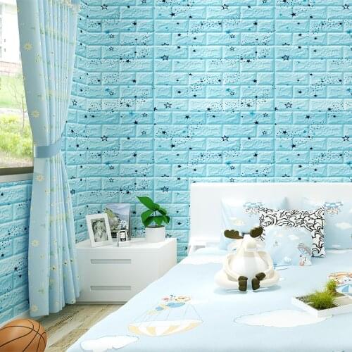 70x77cm 3D Brick Wallpapers Star Printed XPE Foam Self-Adhesive Waterproof Wall Paper Cute Kid Children Room Decorate Stickers
