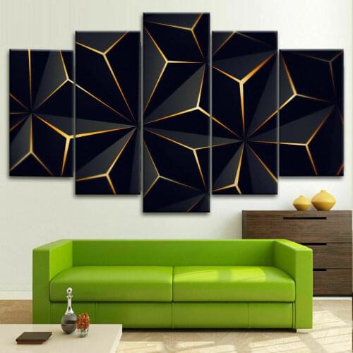 Abstract Geometric Gold Triangle 5 pieces Painting Home Decor & 5 panels Wall Picture Decorating