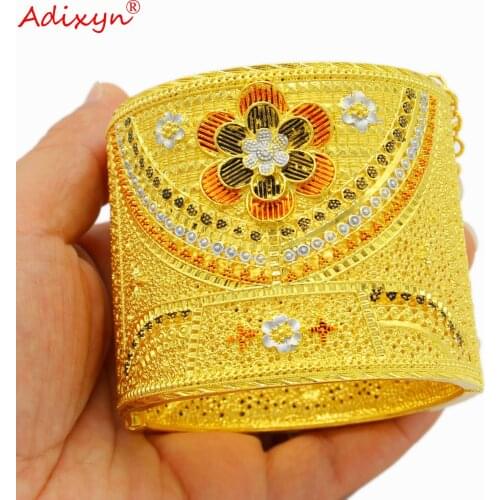 Adixyn 24K Gold Color Flowers Desigh Bangle/Bracelet African Ethiopian Indian Bridal Wedding Party Gifts N04285