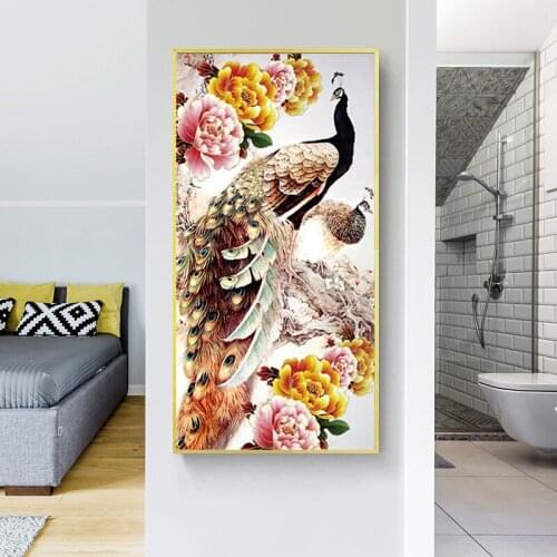 HUACAN DIY Diamond Painting Peacock Full Square Round Cross Stitch Kits Diamond Mosaic Embroidery Animal Needlework Home Decor