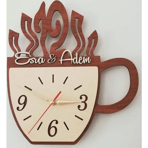 HLO 2021 Coffee Cup Kitchen Wall Clock Quality Material Stylish Living Room Horloge Murale Fair Price Home Decoration Wooden